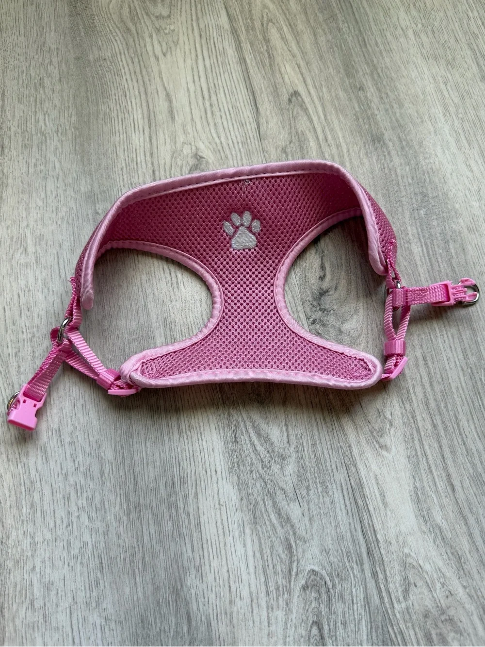 Small Dog Harness in Pink Breathable Mesh with White Paw Print Accent - size XS